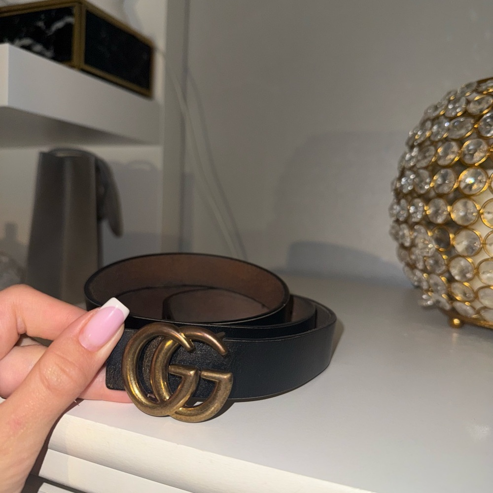 Black Leather Belt with Gold Buckle